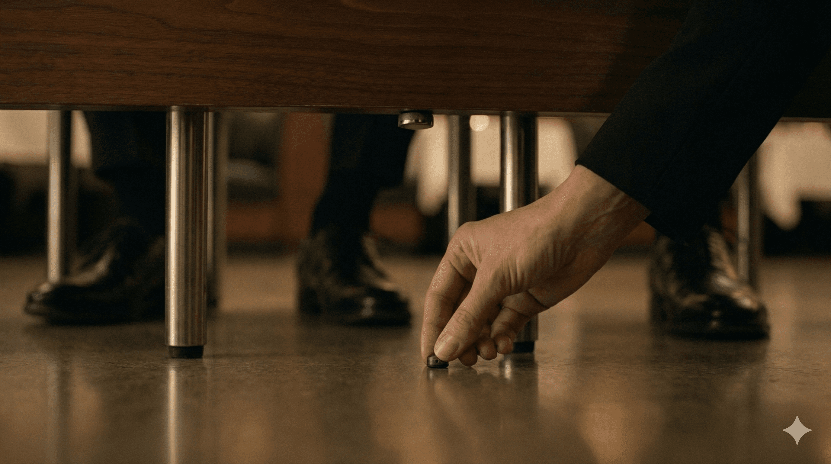 Medium: Elena moving through the restaurant, controlled elegance.