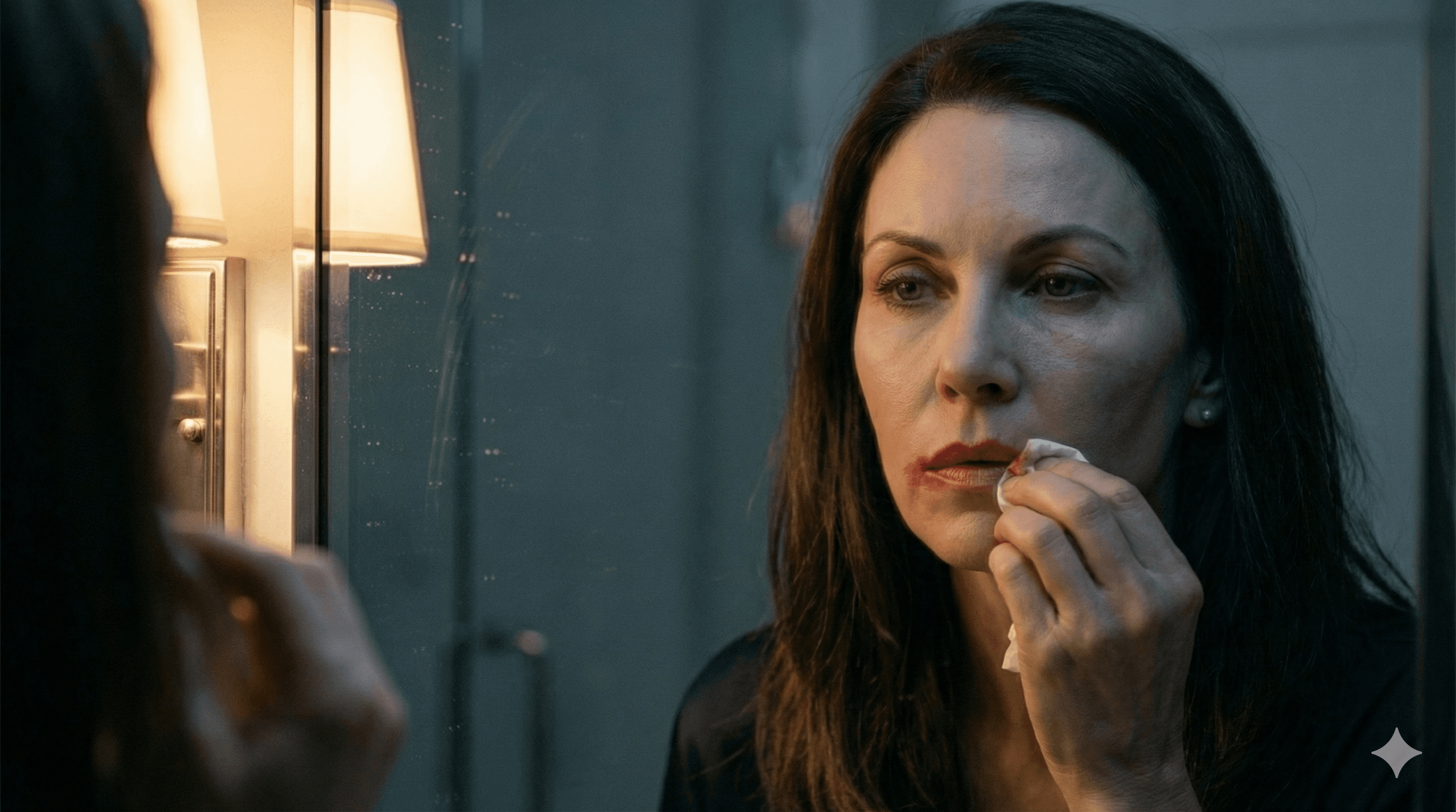 Medium: Elena removing the disguise, layer by layer.