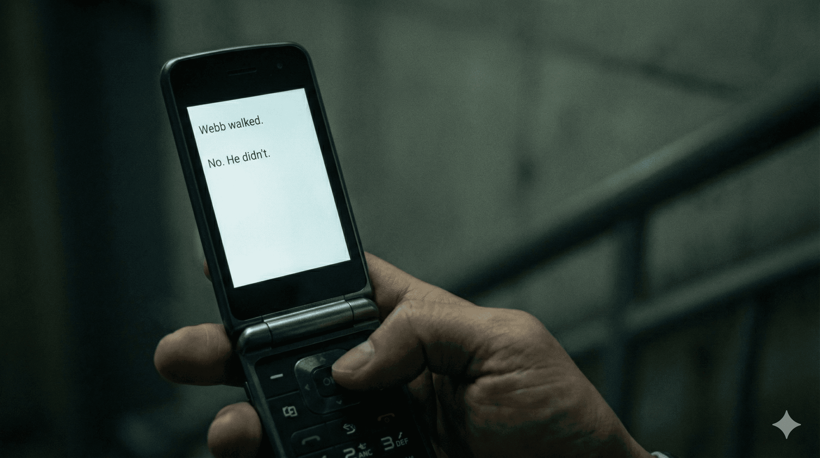 Insert: Flip phone screen with the message exchange.