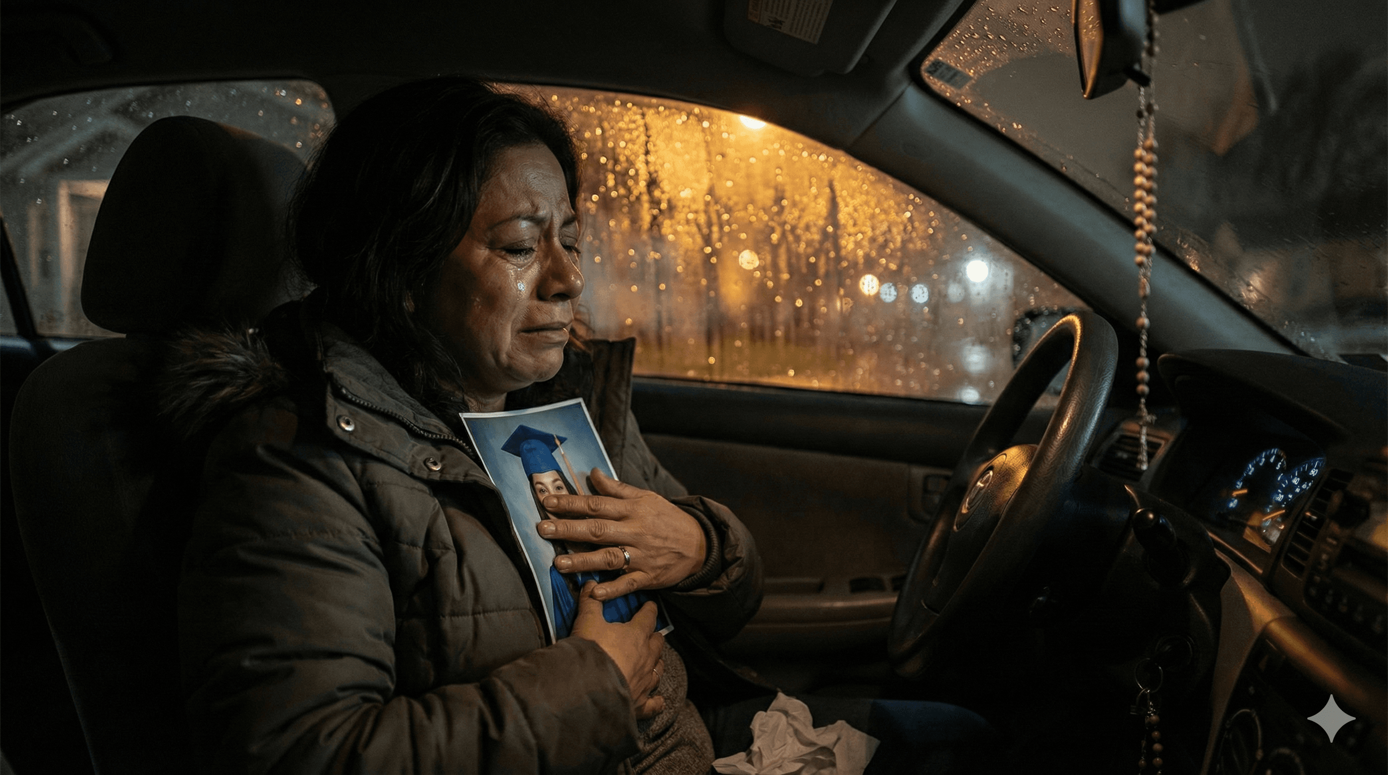 Close: Rosa's photo in Maria's trembling hands.